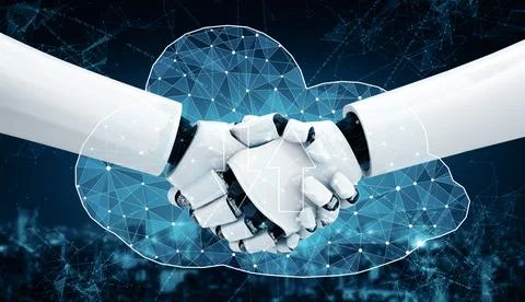 MLP AI robot using cyber security to protect information privacy Illustrazione stock