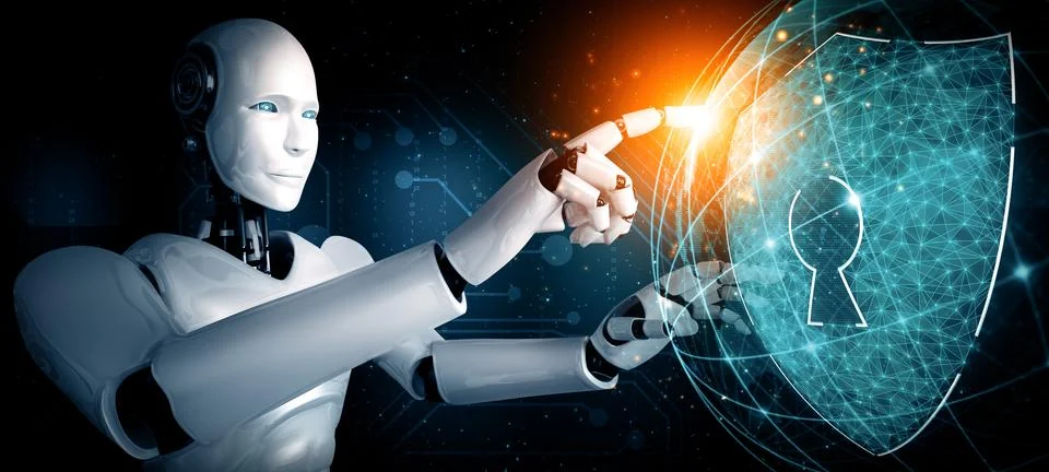 MLP AI robot using cyber security to protect information privacy 스톡 일러스트