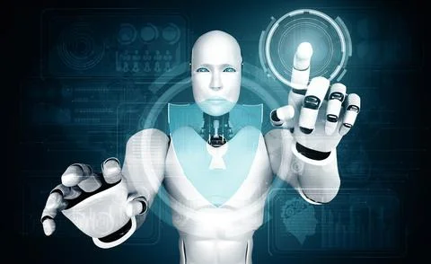 MLP AI robot using cyber security to protect information privacy Stock Illustration