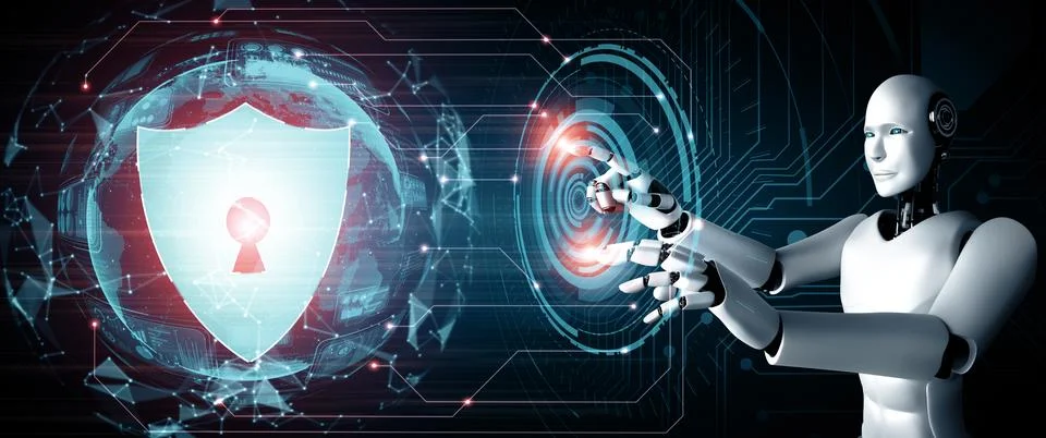 MLP AI robot using cyber security to protect information privacy Stock Illustration