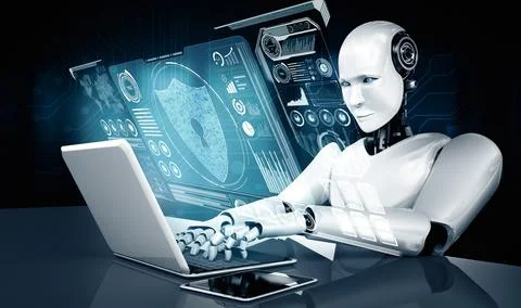 MLP AI robot using cyber security to protect information privacy 스톡 일러스트