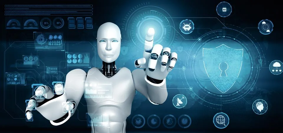 MLP AI robot using cyber security to protect information privacy 스톡 일러스트