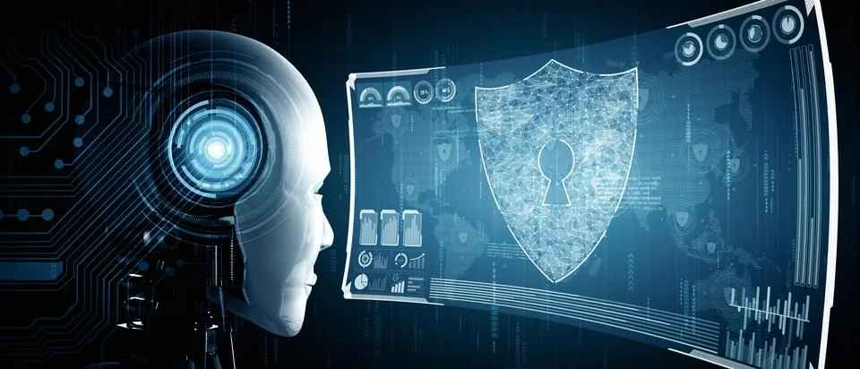 MLP AI robot using cyber security to protect information privacy イラスト素材