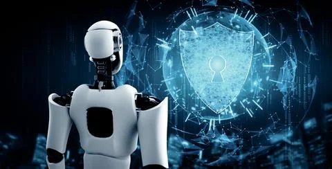 MLP AI robot using cyber security to protect information privacy Stockillustratie