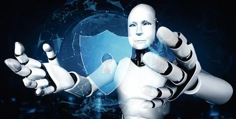 MLP AI robot using cyber security to protect information privacy イラスト素材