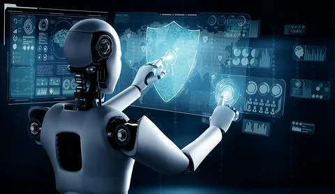 MLP AI robot using cyber security to protect information privacy イラスト素材