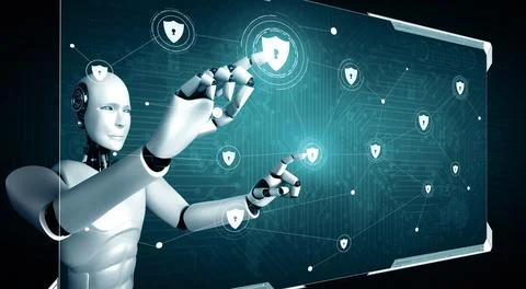 MLP AI robot using cyber security to protect information privacy イラスト素材