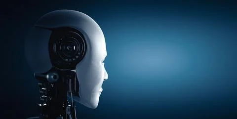 MLP Back view of humanoid AI robot head Stock Illustration