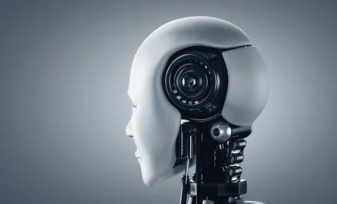 MLP Back view of humanoid AI robot head Stock Illustration