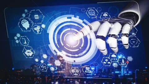 MLP Future artificial intelligence and machine learning for AI droid robot or Illustrazione stock