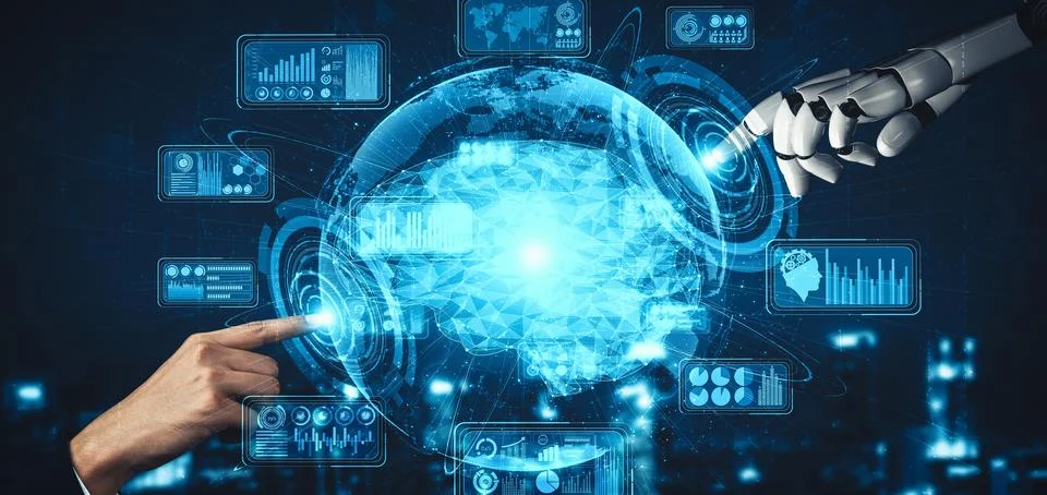 MLP Future artificial intelligence and machine learning for AI droid robot or Stock Illustration