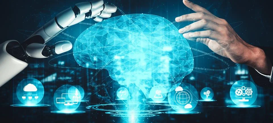 MLP Future artificial intelligence and machine learning for AI droid robot or Stock Illustration