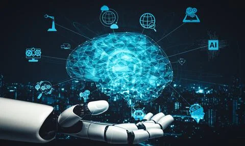 MLP Future artificial intelligence and machine learning for AI droid robot or Stock Illustration