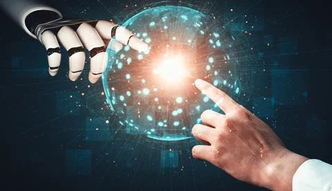 MLP Future artificial intelligence and machine learning for AI droid robot or Illustrazione stock