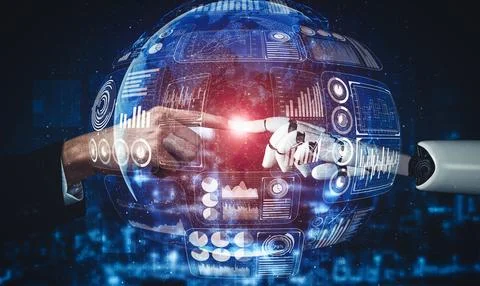 MLP Future artificial intelligence and machine learning for AI droid robot or Illustrazione stock