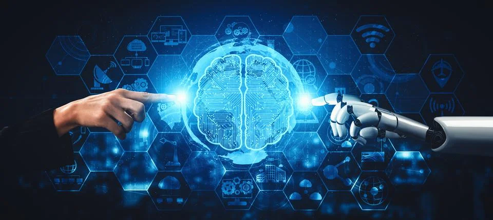 MLP Future artificial intelligence and machine learning for AI droid robot or 스톡 일러스트