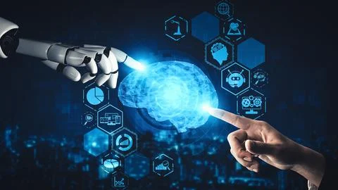 MLP Future artificial intelligence and machine learning for AI droid robot or Stock Illustration