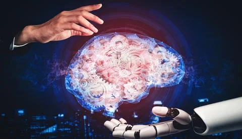 MLP Future artificial intelligence and machine learning for AI droid robot or Illustrazione stock