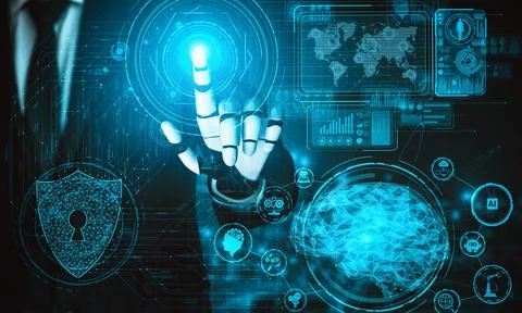 MLP Future artificial intelligence and machine learning for AI droid robot or Ilustración de archivo