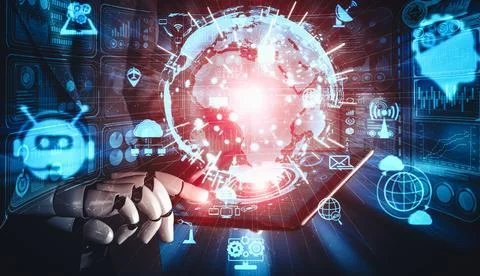 MLP Future artificial intelligence and machine learning for AI droid robot or Illustrazione stock