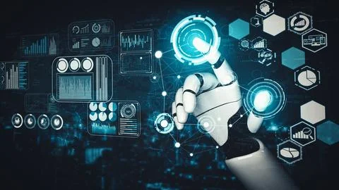 MLP Future artificial intelligence and machine learning for AI droid robot or 스톡 일러스트