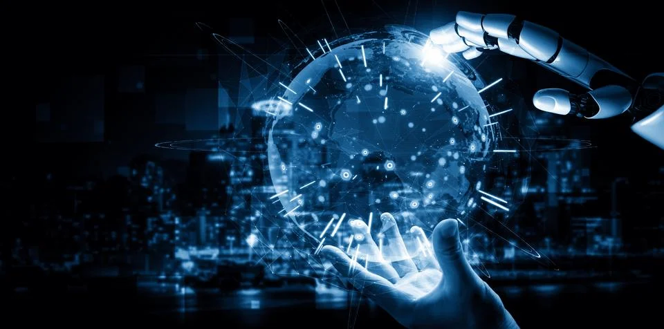 MLP Future artificial intelligence and machine learning for AI droid robot or Illustrazione stock