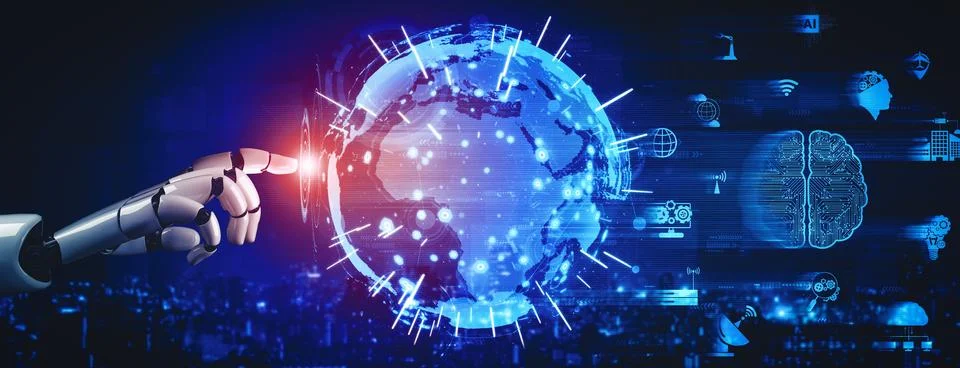 MLP Future artificial intelligence and machine learning for AI droid robot or Stock Illustration