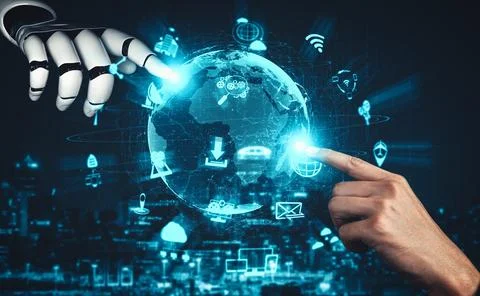 MLP Future artificial intelligence and machine learning for AI droid robot or Illustrazione stock