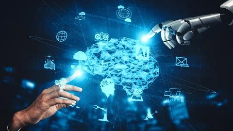 MLP Future artificial intelligence and machine learning for AI droid robot or 스톡 일러스트