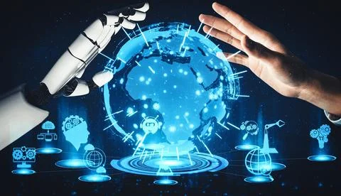 MLP Future artificial intelligence and machine learning for AI droid robot or Illustrazione stock