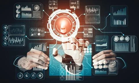 MLP Future artificial intelligence and machine learning for AI droid robot or Illustrazione stock