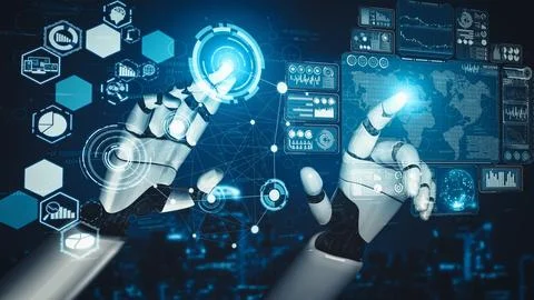 MLP Future artificial intelligence and machine learning for AI droid robot or Illustrazione stock