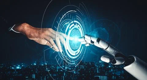 MLP Future artificial intelligence and machine learning for AI droid robot or Illustrazione stock