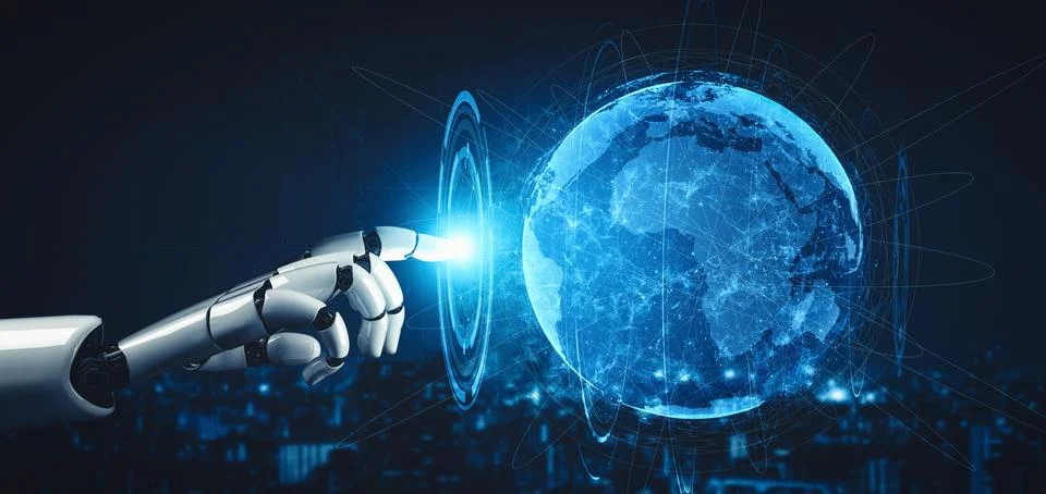 MLP Future artificial intelligence and machine learning for AI droid robot or Illustrazione stock