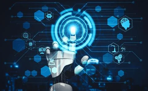 MLP Future artificial intelligence and machine learning for AI droid robot or Illustrazione stock