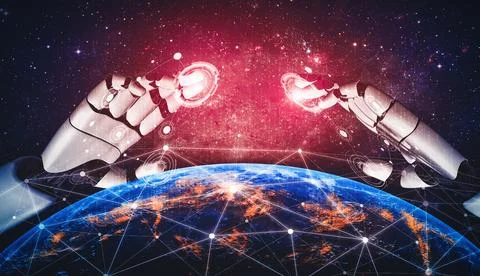 MLP Future artificial intelligence and machine learning for AI droid robot or Illustrazione stock