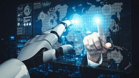 MLP Future artificial intelligence and machine learning for AI droid robot or Stock Illustration