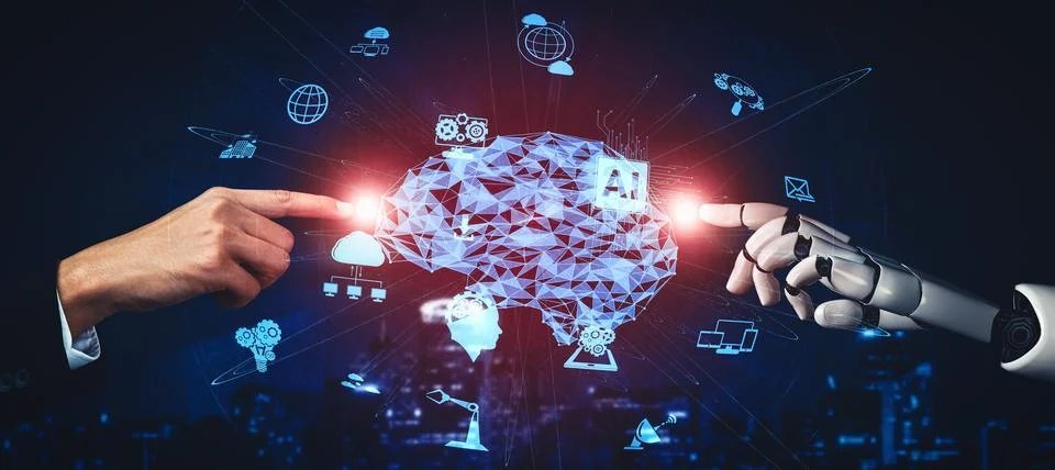 MLP Future artificial intelligence and machine learning for AI droid robot or 库存插图