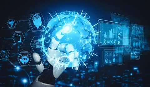 MLP Future artificial intelligence and machine learning for AI droid robot or Illustrazione stock