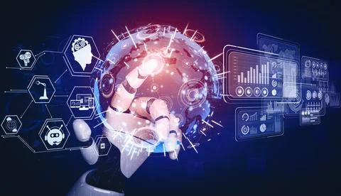 MLP Future artificial intelligence and machine learning for AI droid robot or Illustrazione stock