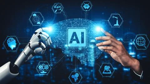 MLP Future artificial intelligence and machine learning for AI droid robot or Stockillustratie