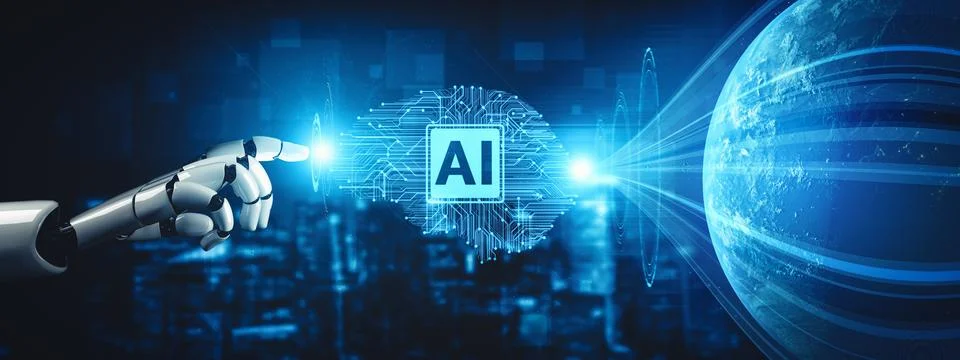 MLP Future artificial intelligence and machine learning for AI droid robot or Stock Illustration