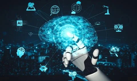 MLP Future artificial intelligence and machine learning for AI droid robot or Stockillustratie