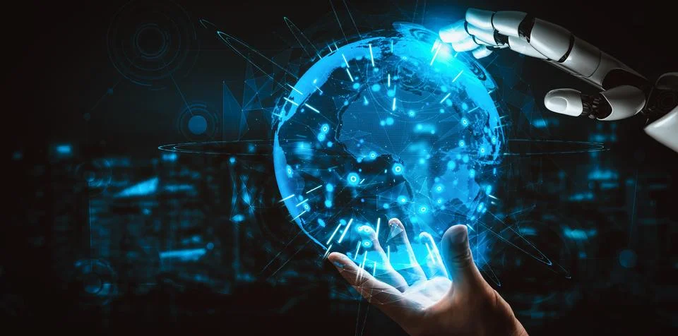 MLP Future artificial intelligence and machine learning for AI droid robot or Illustrazione stock