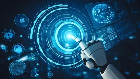 MLP Future artificial intelligence and machine learning for AI droid robot or Illustrazione stock