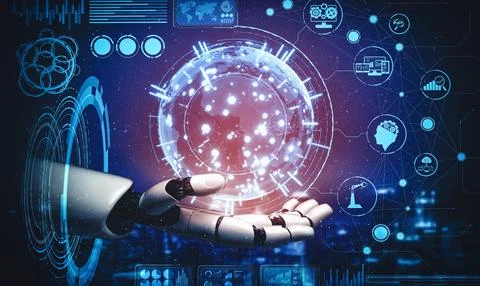 MLP Future artificial intelligence and machine learning for AI droid robot or Ilustración de archivo