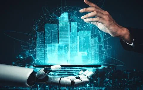 MLP Future artificial intelligence and machine learning for AI droid robot or Illustrazione stock