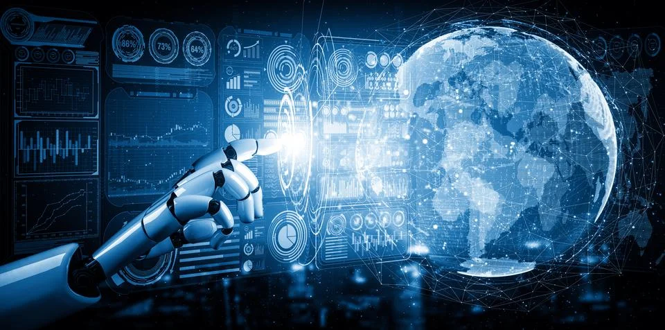 MLP Future artificial intelligence and machine learning for AI droid robot or Ilustración de archivo