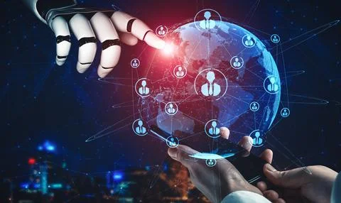 MLP Future artificial intelligence and machine learning for AI droid robot or Illustrazione stock