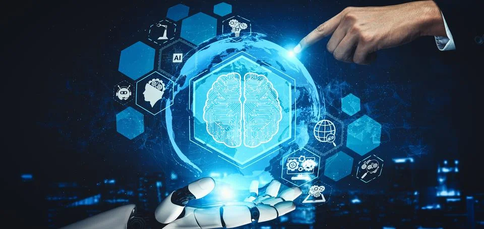 MLP Future artificial intelligence and machine learning for AI droid robot or Stock Illustration